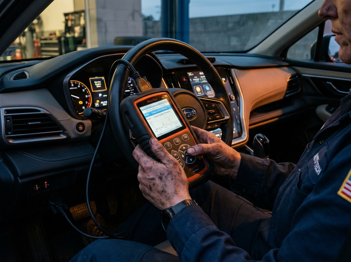 A diagnostic scanner plugged into a car