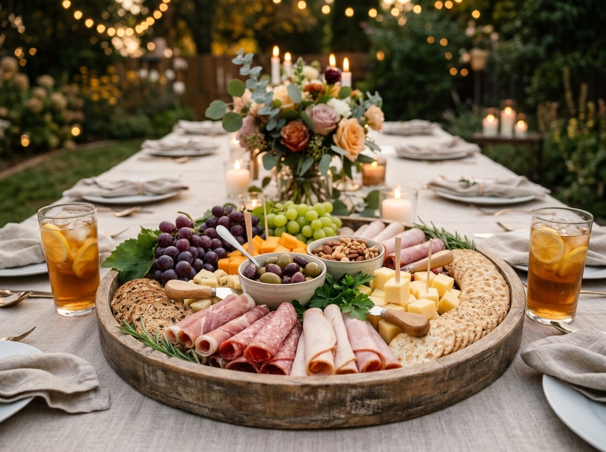 A party platter of rolled deli meats, cheeses and crackers