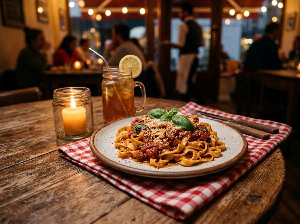 A candlelit plate of handmade pasta on Italian(ish) Night