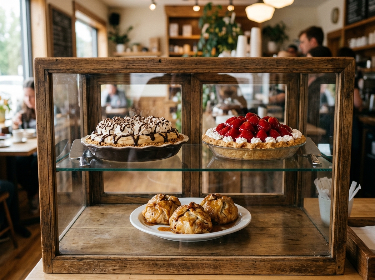 The homemade pie case at Pickles Café