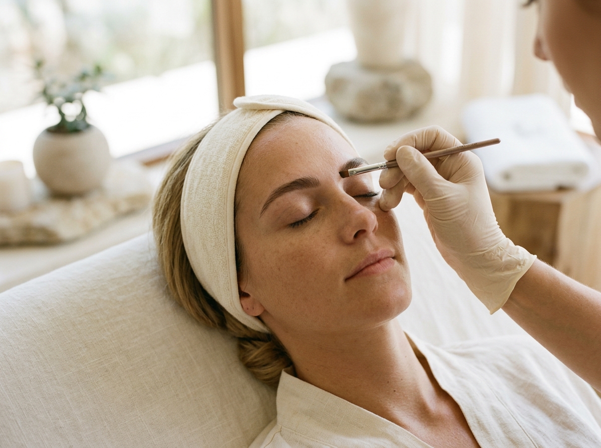 A calm brow-shaping treatment in soft light