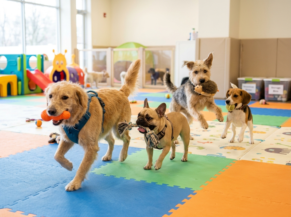 Dogs playing together at daycare