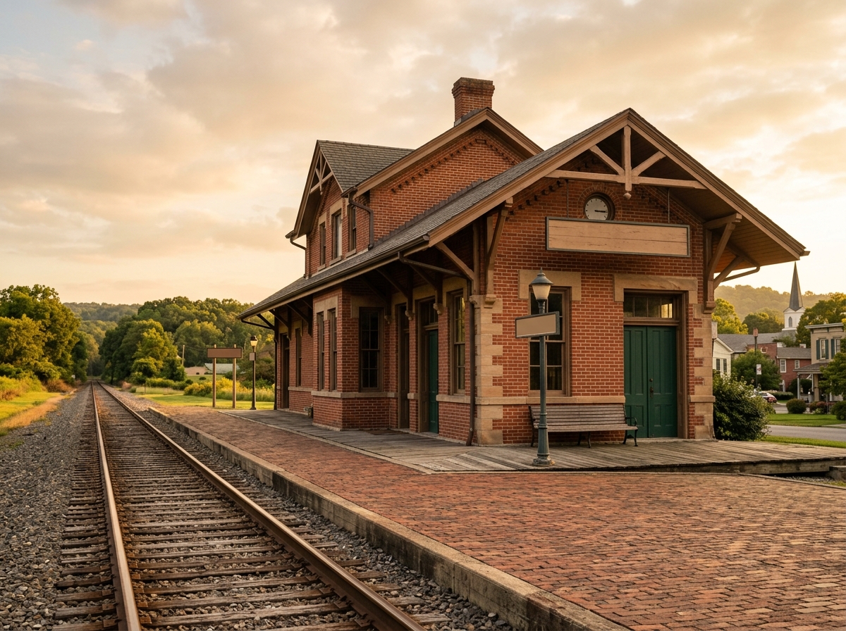 The restored 1883 Waterloo train depot across the street from the mall